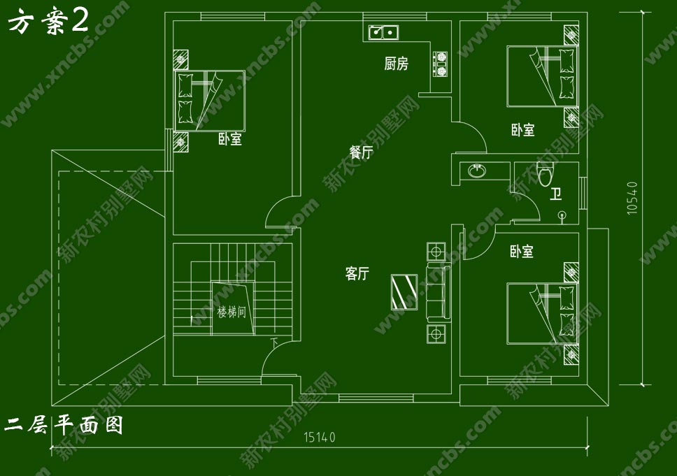 简洁大方两层房屋设计图 二层带车库自建房全套图纸